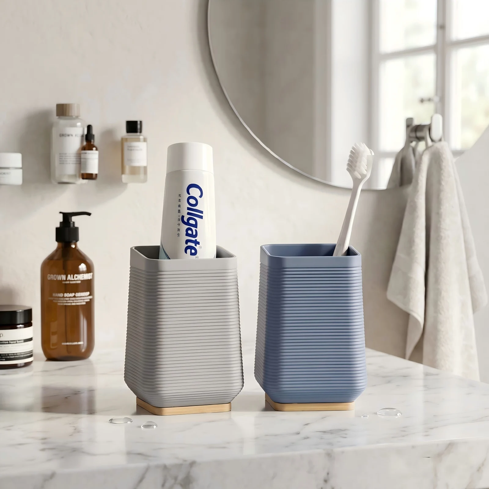 Nordic Style Couple Mouthwash Cups Natural Bamboo Base ABS Tumblers Horizontal Ridged Toothbrush Cup Bathroom Storage Accessory
Nordic Style Couple Mouthwash Cups Natural Bamboo Base ABS Tumblers Horizontal Ridged Toothbrush Cup Bathroom Storage Accessory
