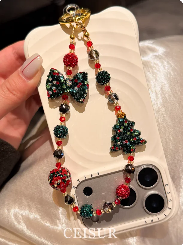 Sparkling Christmas tree and bowknot crystal bead phone strap/keychain/CCD camera charm/ornament
Sparkling Christmas tree and bowknot crystal bead phone strap/keychain/CCD camera charm/ornament