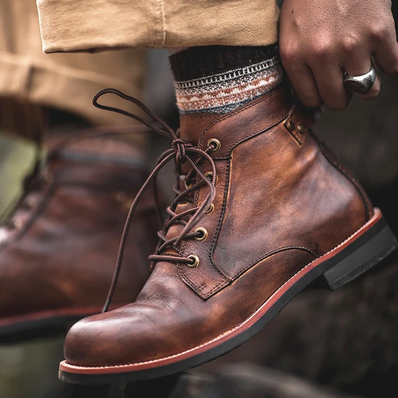 Retro Men Motorcycle Boots Outdoor leather boots lace-up High quality Men shoes Non-slip comfortable Male Ankle Boots Size 48
Retro Men Motorcycle Boots Outdoor leather boots lace-up High quality Men shoes Non-slip comfortable Male Ankle Boots Size 48