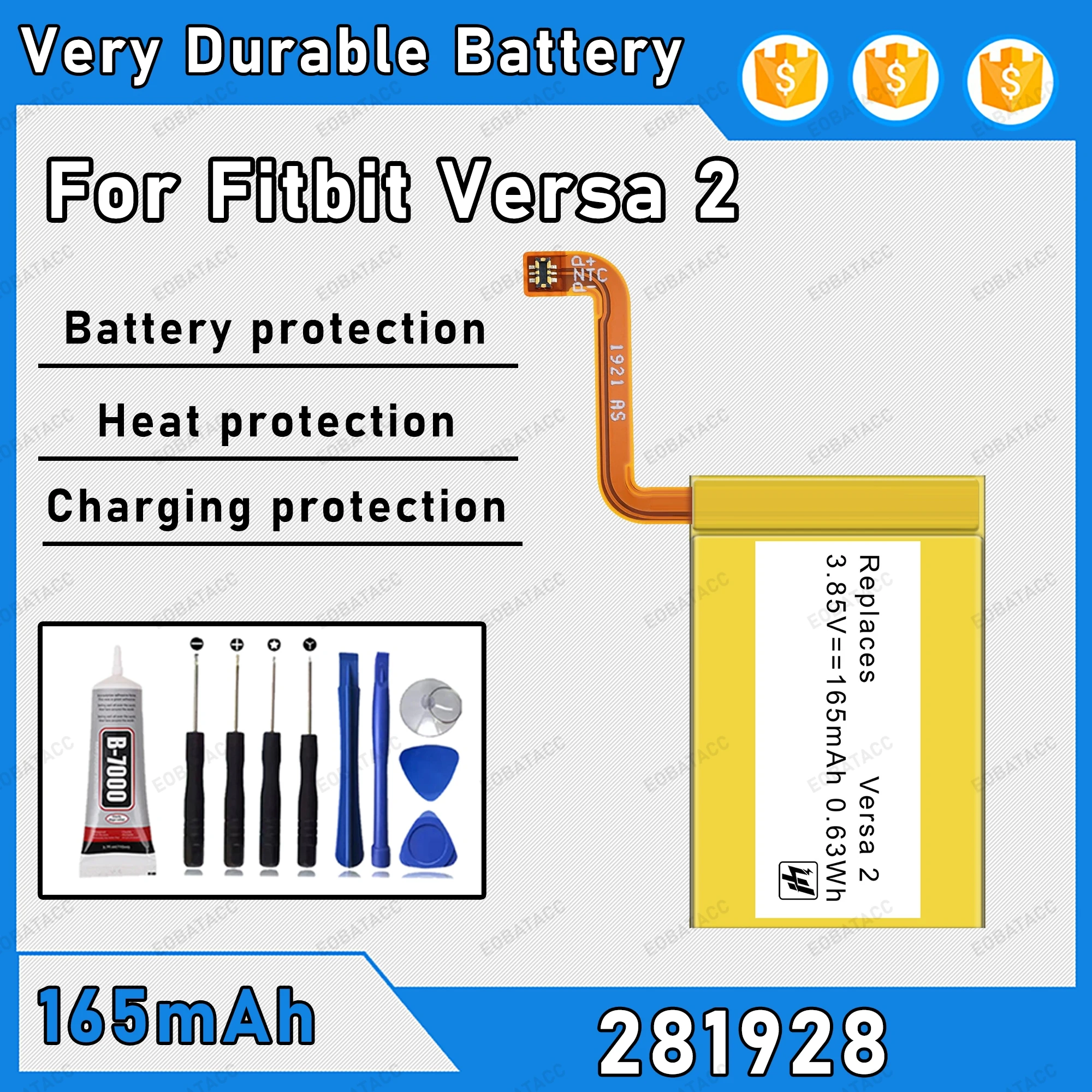 165mAh 100% New 281928 Battery For Fitbit Versa 2 Replacement Bateria+Free Tools
165mAh 100% New 281928 Battery For Fitbit Versa 2 Replacement Bateria+Free Tools