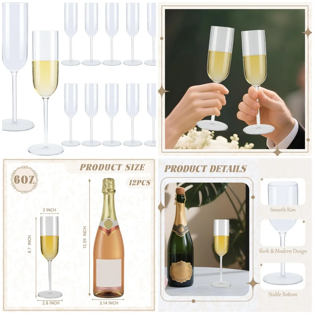 Прозрачные пластиковые флейты для шампанского на 6 унций, набор из 12 небьющихся, многоразовых форм для свадеб, вечеринок, праздников
Прозрачные пластиковые флейты для шампанского на 6 унций, набор из 12 небьющихся, многоразовых форм для свадеб, вечеринок, праздников