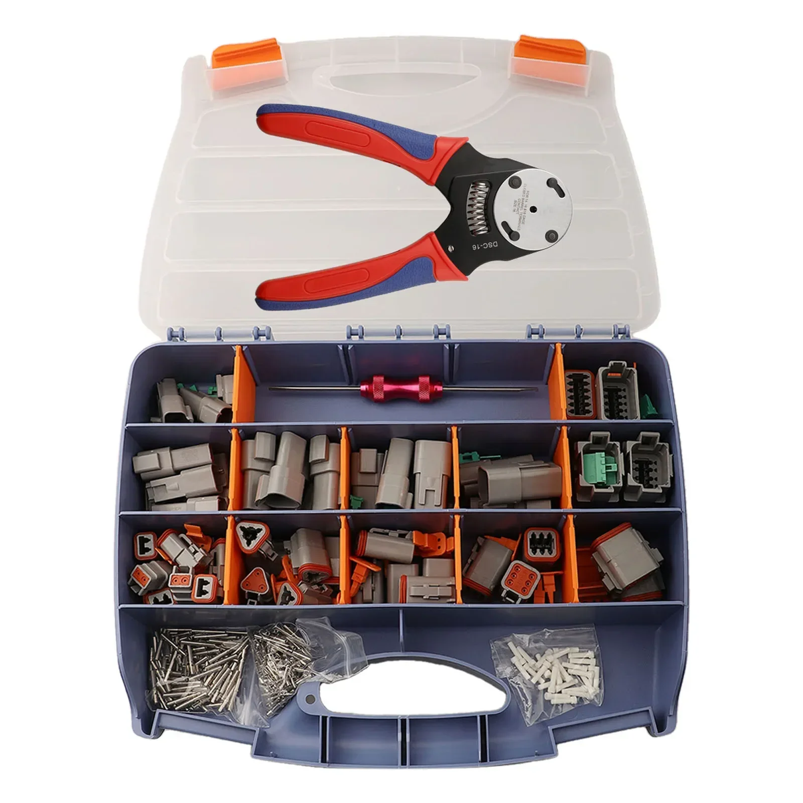 338PC Connector Kit With Crimping Tool 2 3 4 6 8 12 Pin Electrical Connectors Kit 4-way Indent Crimping Tool For 14-18AWG Wires
338PC Connector Kit With Crimping Tool 2 3 4 6 8 12 Pin Electrical Connectors Kit 4-way Indent Crimping Tool For 14-18AWG Wires