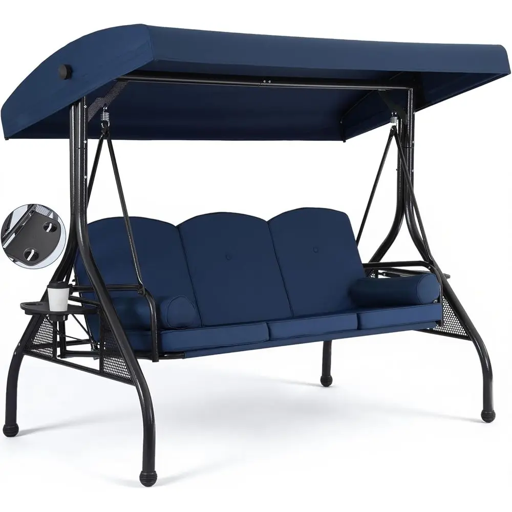3-Seat Outdoor Swing, Adjustable Convertible Patio Bed, Glider with Cup Holder & Pillow, Blue
3-Seat Outdoor Swing, Adjustable Convertible Patio Bed, Glider with Cup Holder & Pillow, Blue