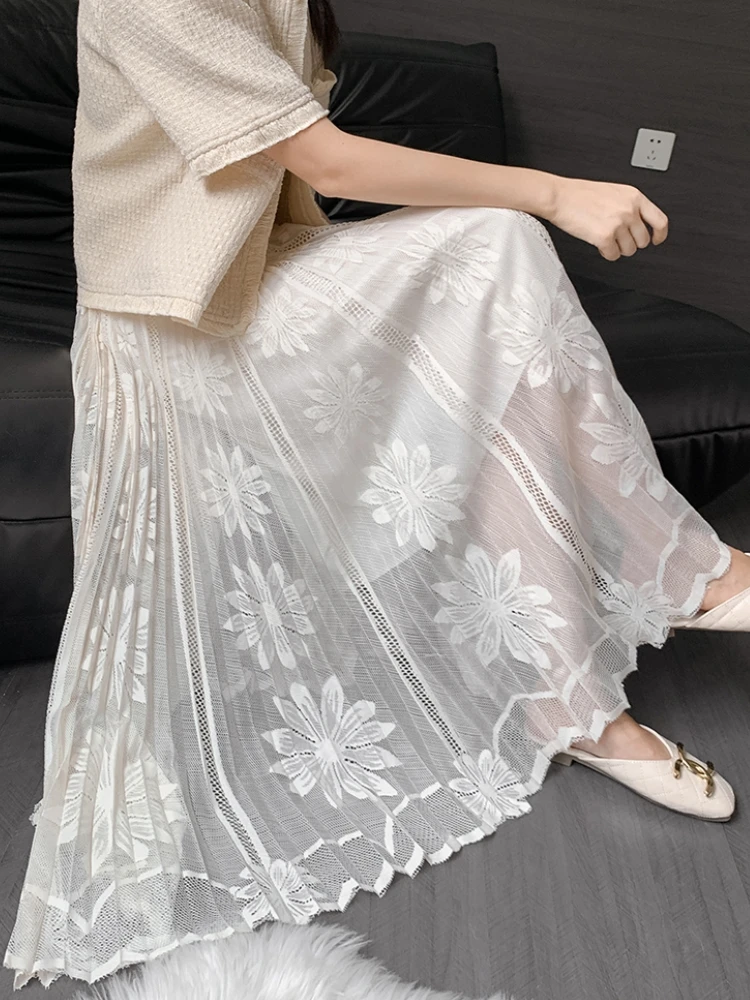 Mid Long Skirts Womens Maxi Skirt Spring Summer Korean Style Casual High Waisted A-Line Floral Lace Skirt Pleated White Black
Mid Long Skirts Womens Maxi Skirt Spring Summer Korean Style Casual High Waisted A-Line Floral Lace Skirt Pleated White Black