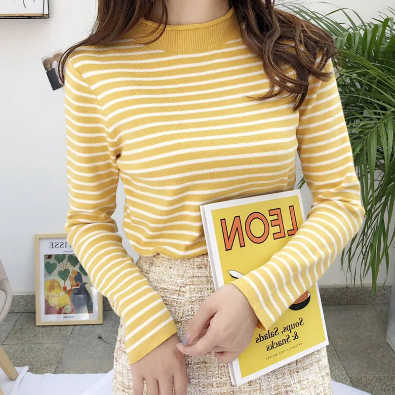 Knitted Sweater Women Pullovers Sweaters New Long Sleeve Knit Sweater Pullover Women Tops Stand Collar Striped Knitwears Q3981
Knitted Sweater Women Pullovers Sweaters New Long Sleeve Knit Sweater Pullover Women Tops Stand Collar Striped Knitwears Q3981