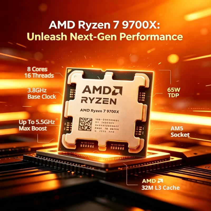 AMD Ryzen 7 9700X 8-Core 16-Thread Zen5 4nm 3.8GHz 5.5GHz Flagship AM5 32MB L3 Cache 65W DDR5 PCIe 5.0 Desktop CPU Processor
AMD Ryzen 7 9700X 8-Core 16-Thread Zen5 4nm 3.8GHz 5.5GHz Flagship AM5 32MB L3 Cache 65W DDR5 PCIe 5.0 Desktop CPU Processor