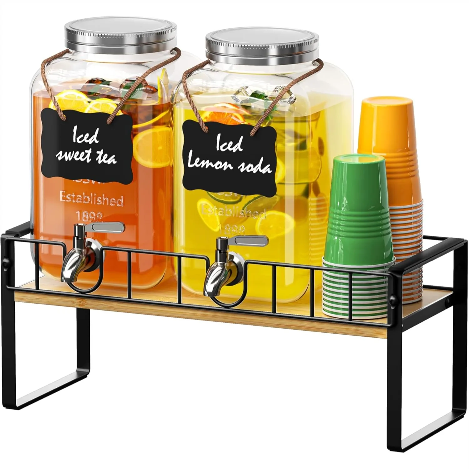 2-Pack 1 Gallon Glass Drink Dispenser with Spigot, Bamboo Stand & Ice Core for Parties
2-Pack 1 Gallon Glass Drink Dispenser with Spigot, Bamboo Stand & Ice Core for Parties