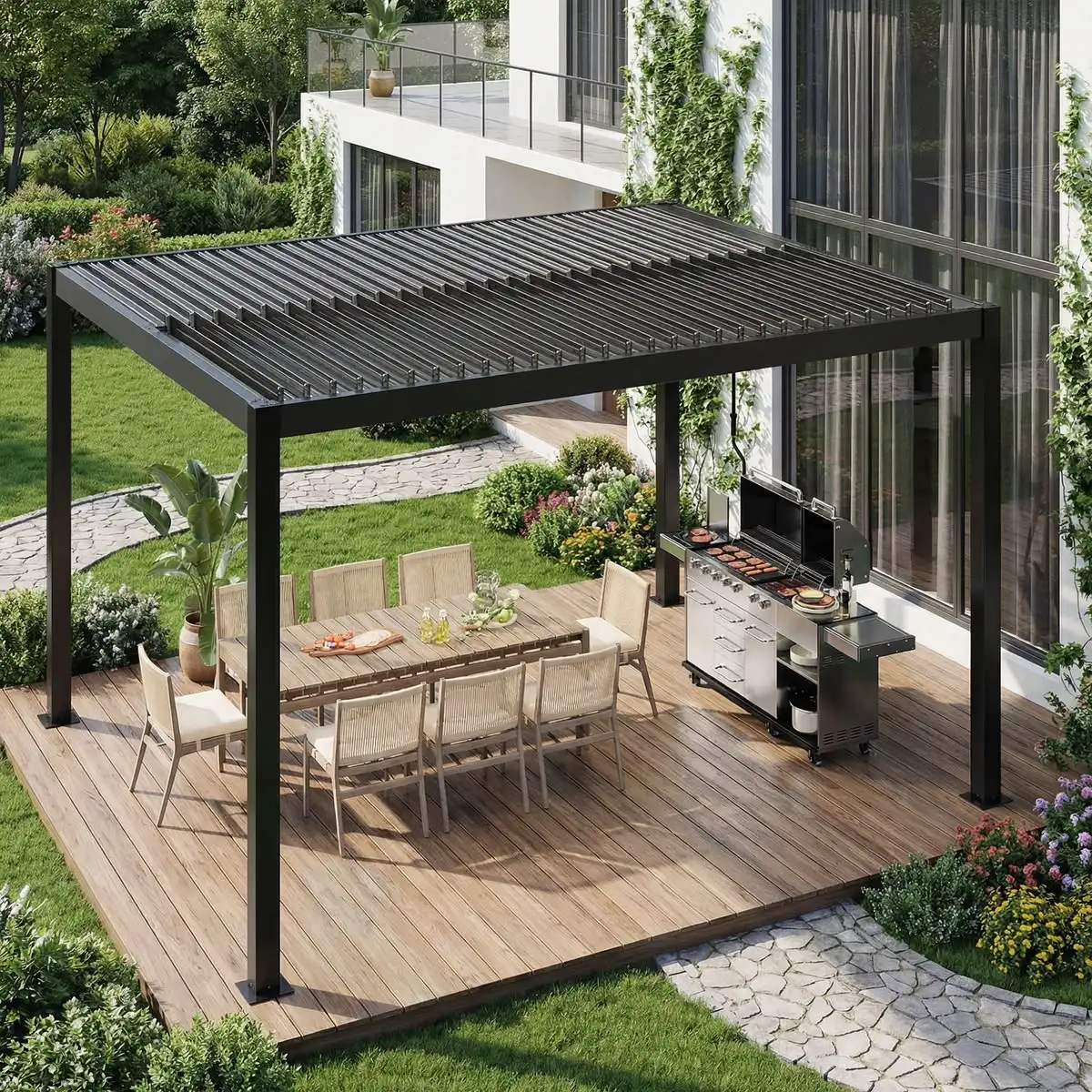 Modern Luxury Design Aluminum Alloy Frame Louvered Pergola Adjustable Waterproof Rainproof Stable Structure Sun Shade for House
Modern Luxury Design Aluminum Alloy Frame Louvered Pergola Adjustable Waterproof Rainproof Stable Structure Sun Shade for House