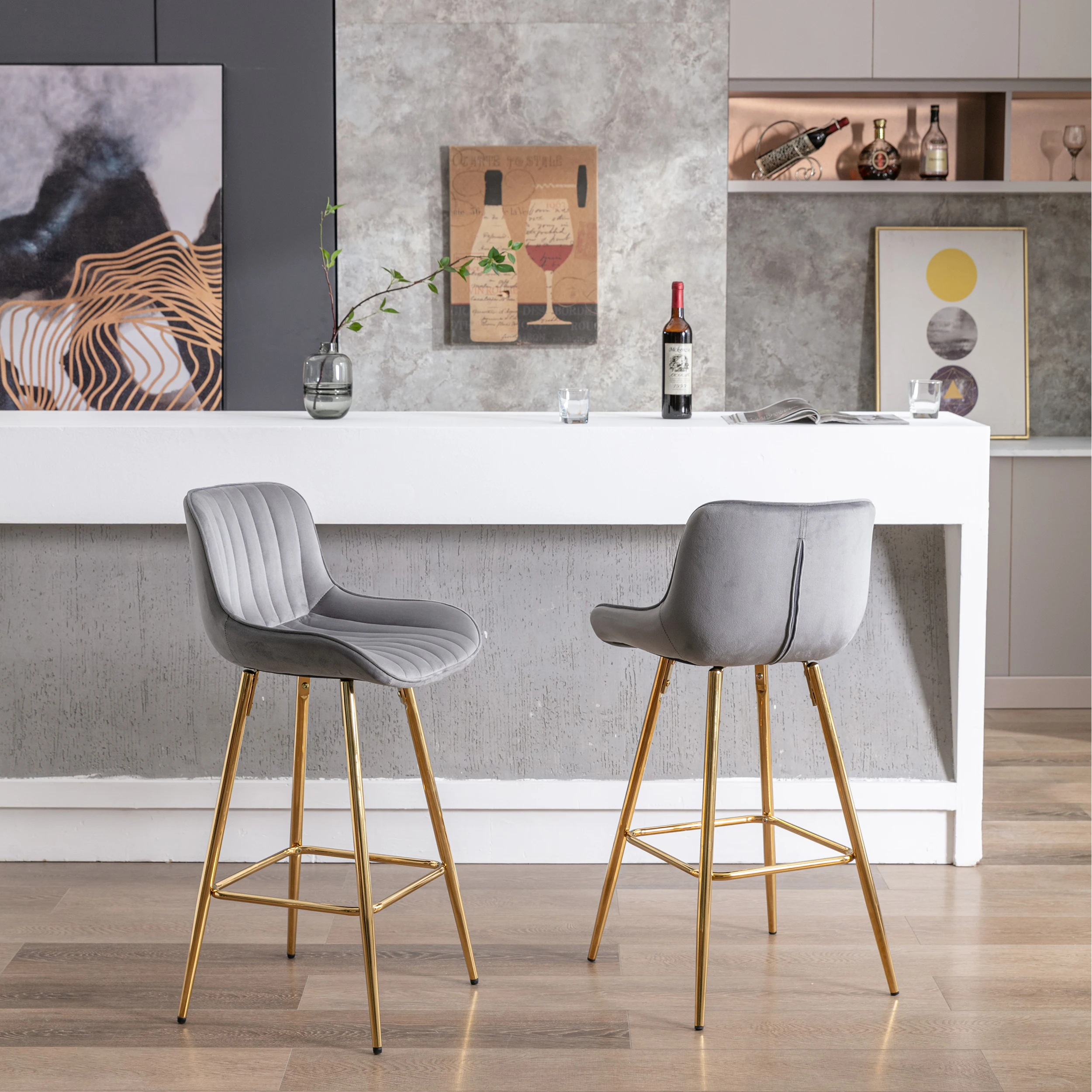# Set Of 2 Adjustable Velvet Fabric Bar Stools With Chrome Footrest Golden Legs Modern Design For Dining/Living Room Use
# Set Of 2 Adjustable Velvet Fabric Bar Stools With Chrome Footrest Golden Legs Modern Design For Dining/Living Room Use
