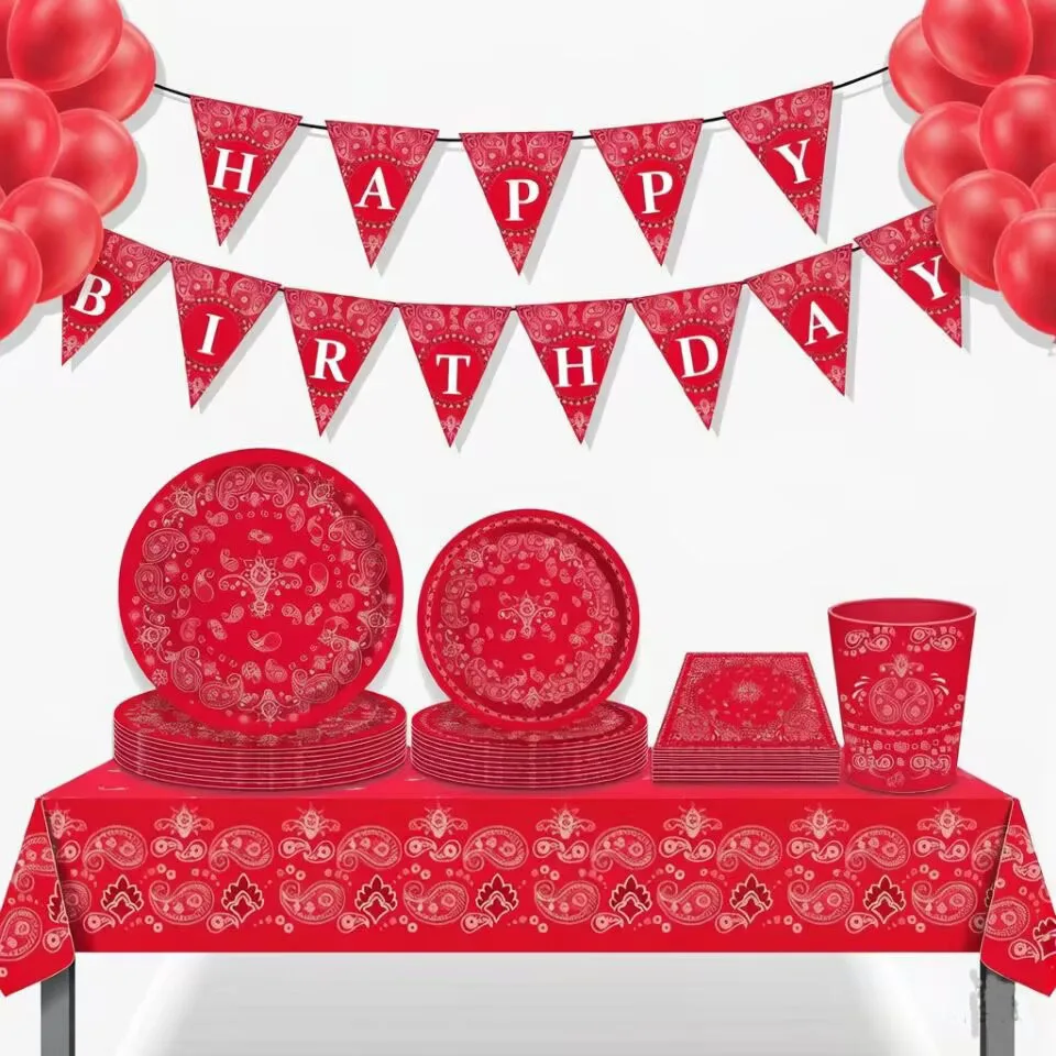 New Red Denim Themed Paisley Disposable Tableware, Paper Cup Plates, Napkins, Tablecloths, Holiday and Birthday Party Supplies
New Red Denim Themed Paisley Disposable Tableware, Paper Cup Plates, Napkins, Tablecloths, Holiday and Birthday Party Supplies
