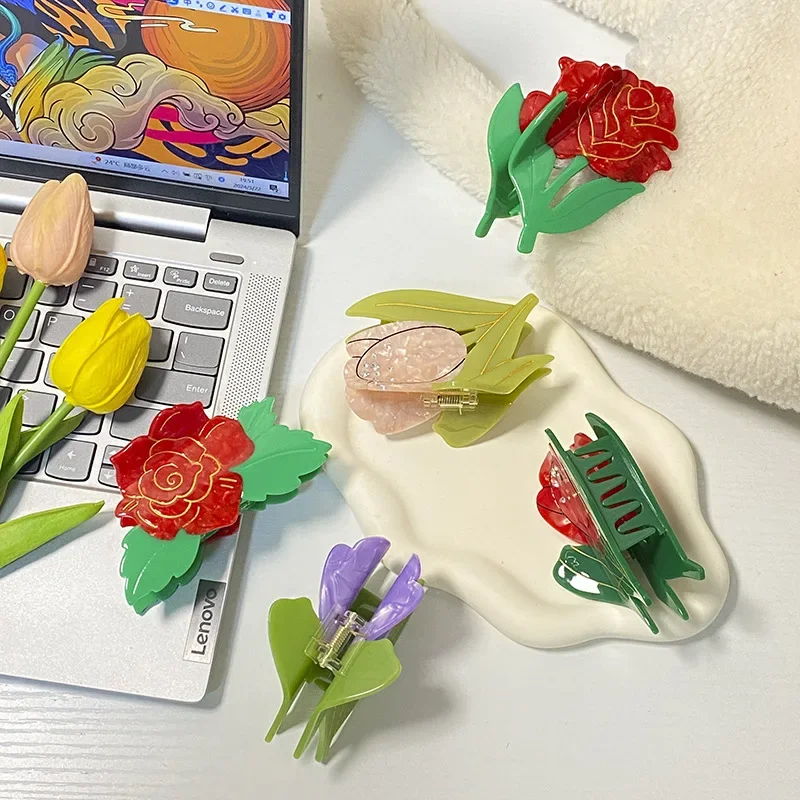 NEW Sweet Flower Series Hair Claw Acetate Claw Clips Rhinestone Tulip Rose Crab Hair Clips for Women Girls Hair Accessories
NEW Sweet Flower Series Hair Claw Acetate Claw Clips Rhinestone Tulip Rose Crab Hair Clips for Women Girls Hair Accessories