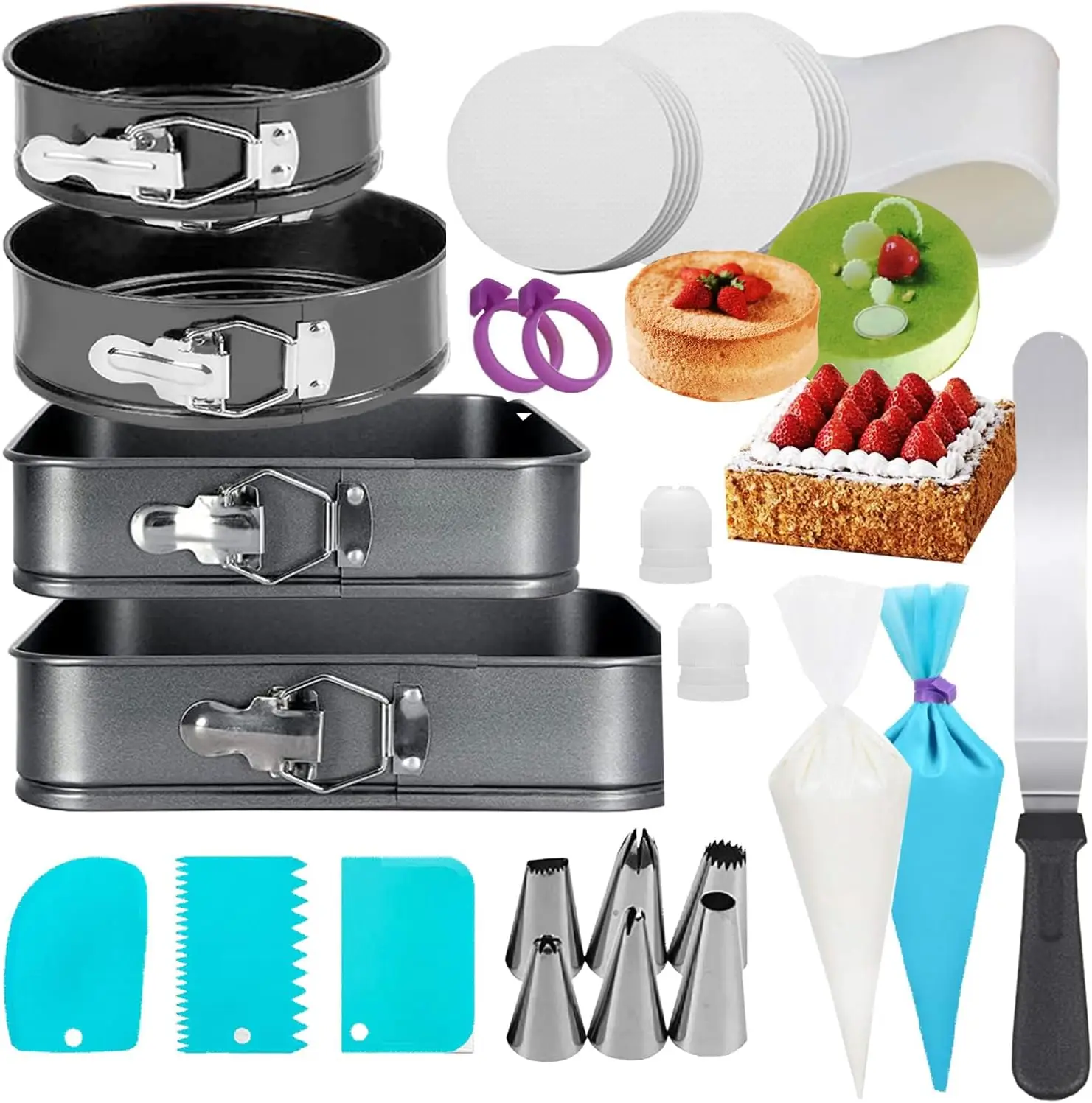 124Pcs Springform Pans Set, Round Square Cake Pans Sets, 7/9/10/11 Inch Cheesecake Pan with Removable Bottom
124Pcs Springform Pans Set, Round Square Cake Pans Sets, 7/9/10/11 Inch Cheesecake Pan with Removable Bottom
