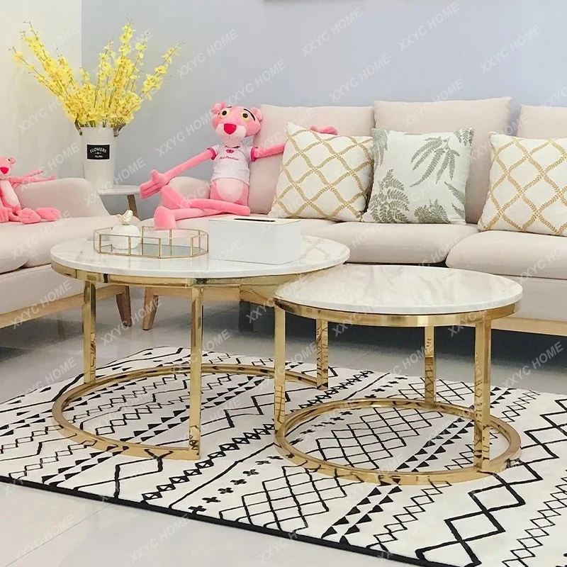 L02Light luxury metal marble coffee table living room round size combination coffee table
L02Light luxury metal marble coffee table living room round size combination coffee table