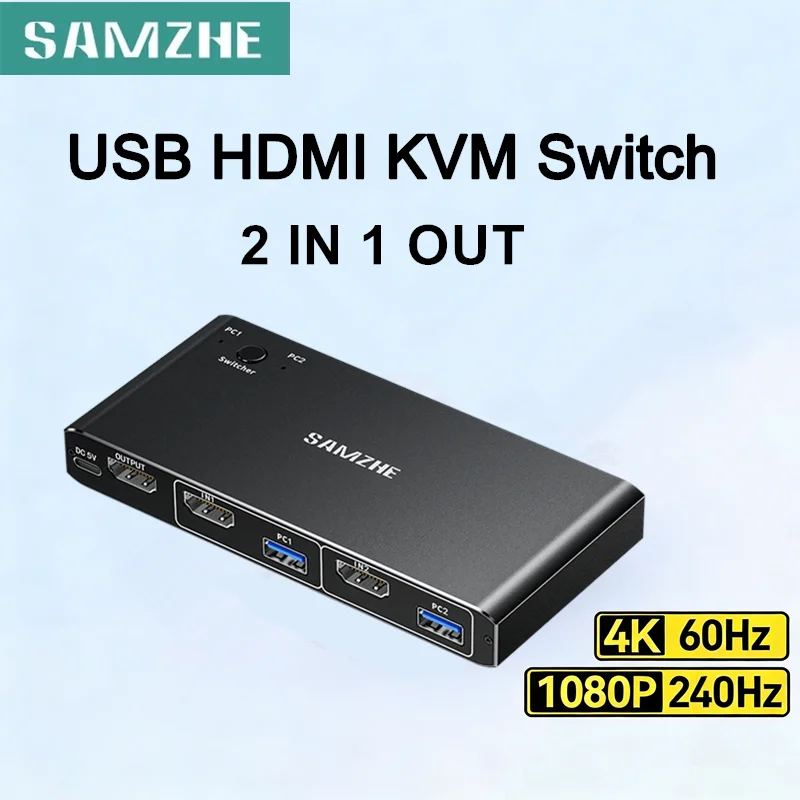 SAMZHE 4K60Hz HDMI KVM-коммутатор 2 входа 1 выход, ультрачеткий HDMI-переключатель с 4 портами USB A 3.0 5 Гбит/с для совместного использования мониторов
SAMZHE 4K60Hz HDMI KVM-коммутатор 2 входа 1 выход, ультрачеткий HDMI-переключатель с 4 портами USB A 3.0 5 Гбит/с для совместного использования мониторов