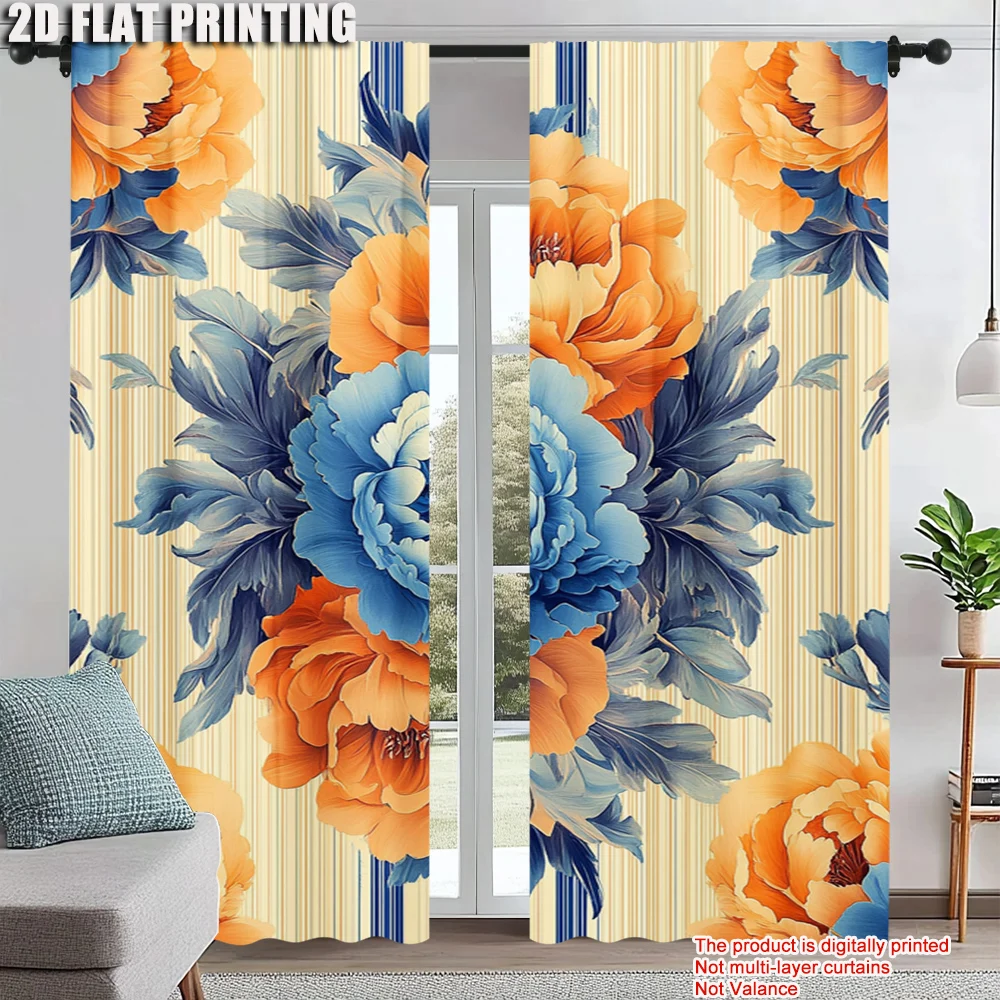 2Pcs Elegant Orange Blue Floral Curtains Rod Hole Design For Living Room Bedroom Decor Machine Washable Sun Privacy
2Pcs Elegant Orange Blue Floral Curtains Rod Hole Design For Living Room Bedroom Decor Machine Washable Sun Privacy