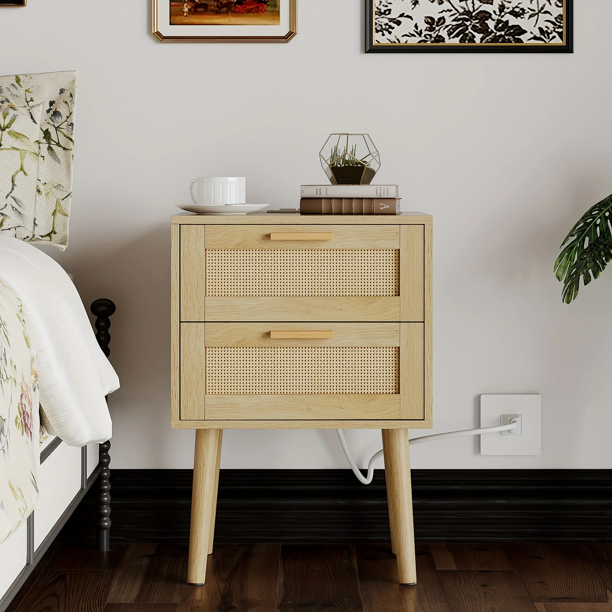 Modern Minimalist 2 Rattan Bedside Tables With Charging Station And 2 Decorative Drawers Solid Wood Legs Living Room Bedroom
Modern Minimalist 2 Rattan Bedside Tables With Charging Station And 2 Decorative Drawers Solid Wood Legs Living Room Bedroom