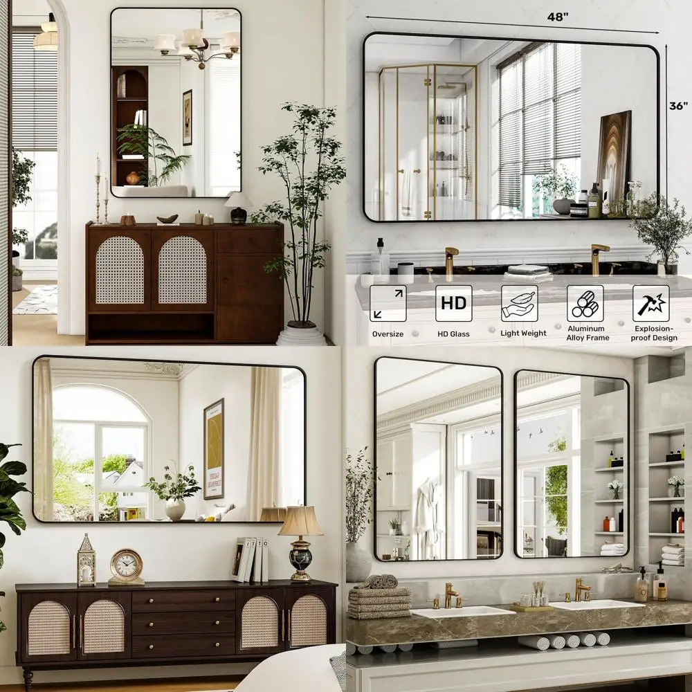 Зеркало для ванной 48x36 дюймов в черной раме с закругленными краями, подходит для установки на туалетный столик или на стену, в портретную или ландшафтную ориентацию
Зеркало для ванной 48x36 дюймов в черной раме с закругленными краями, подходит для установки на туалетный столик или на стену, в портретную или ландшафтную ориентацию