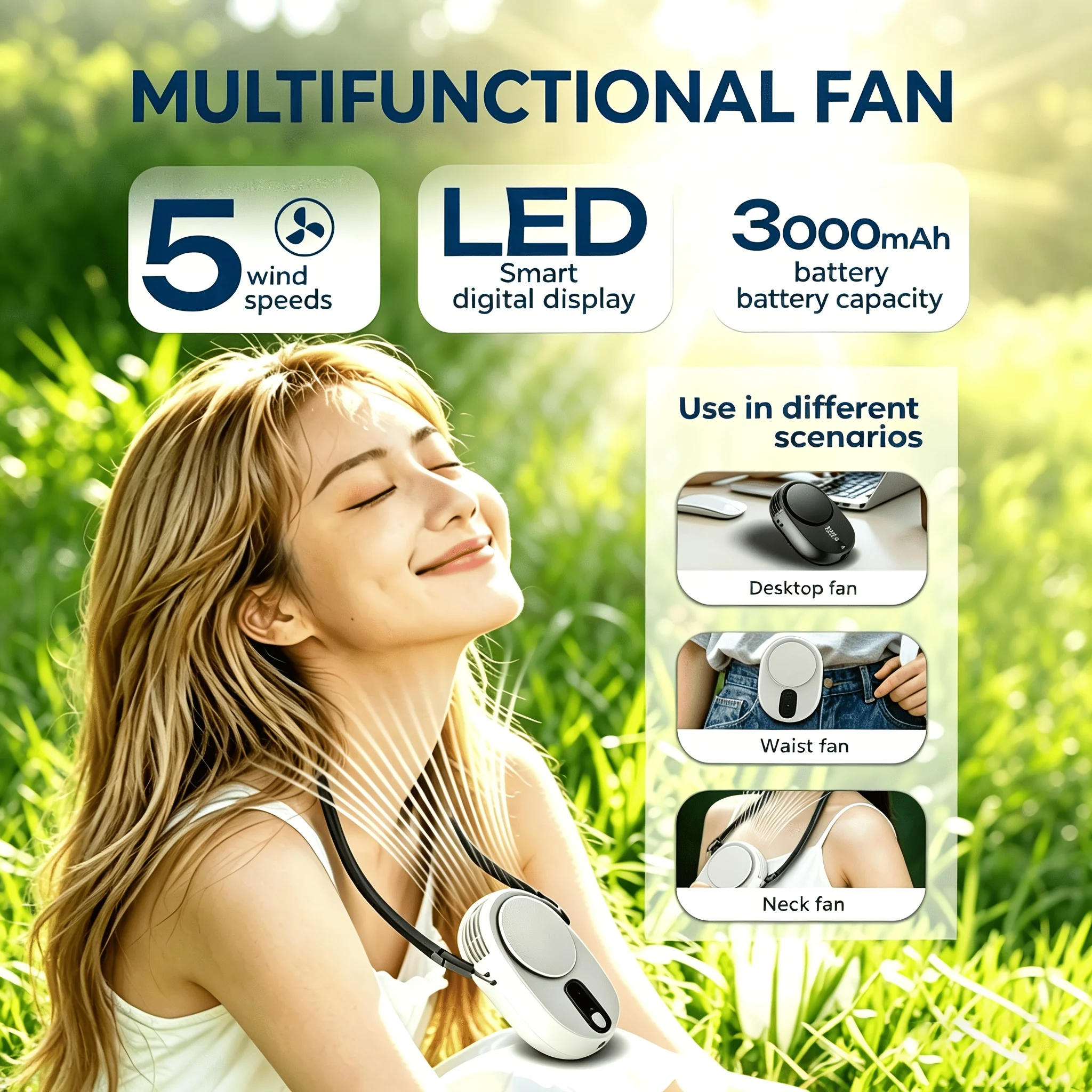 4-in-1 Portable Fan, 5 Speeds, LED Display, 3000mAh Rechargeable, Handheld/Desktop/Neck Fan, Quiet Powerful USB Fan
4-in-1 Portable Fan, 5 Speeds, LED Display, 3000mAh Rechargeable, Handheld/Desktop/Neck Fan, Quiet Powerful USB Fan
