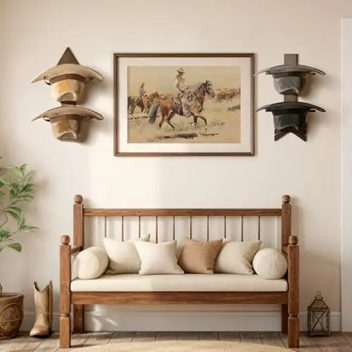 Western Rustic Wood Wall-Mounted Hat Organizer With Arrow Motif And Cast Iron Hooks, 4-Piece Set For Cowboy And Cowgirl Hats
Western Rustic Wood Wall-Mounted Hat Organizer With Arrow Motif And Cast Iron Hooks, 4-Piece Set For Cowboy And Cowgirl Hats