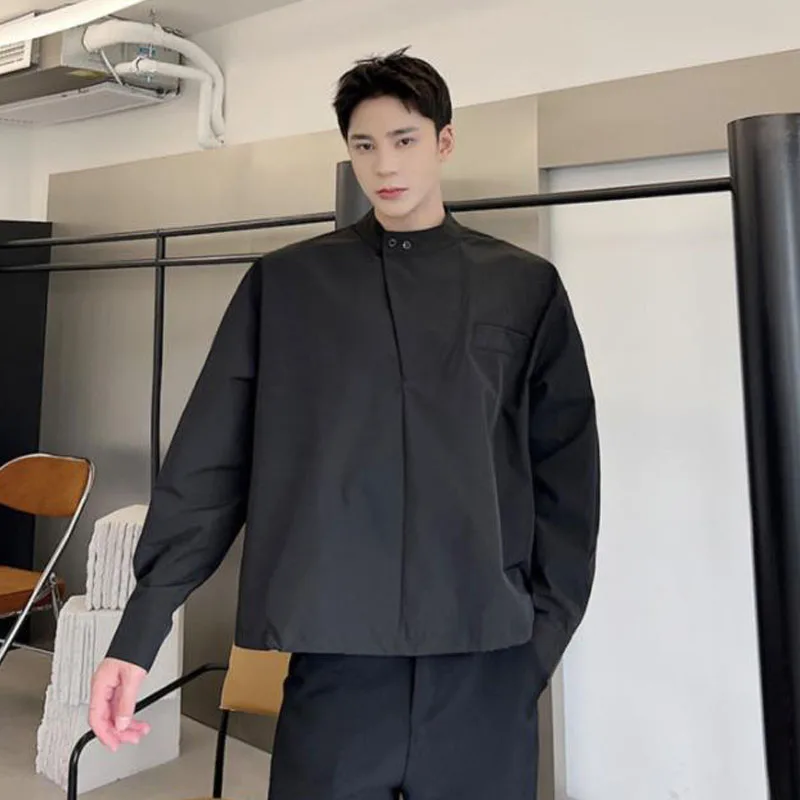 Men's Loose Solid Color Pullover Long Sleeve Shirt Autumn Fashion Simple Versatile Hem Drawcord Design Short Men's Shirt
Men's Loose Solid Color Pullover Long Sleeve Shirt Autumn Fashion Simple Versatile Hem Drawcord Design Short Men's Shirt