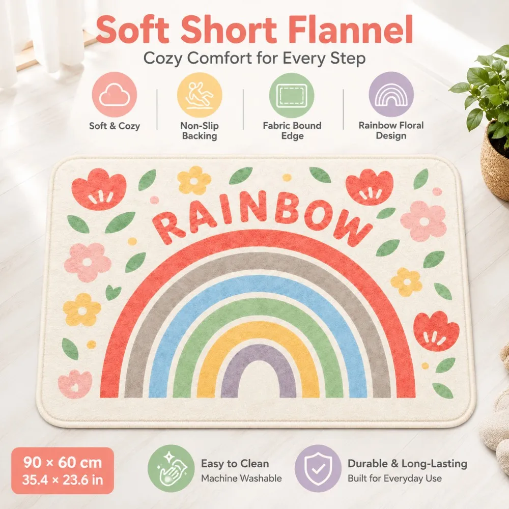 ESRBSO Rainbow Floral Door Mat Soft Short Flannel Non Slip Bathroom Rug Pastel Kids Room Floor Carpet 40x60 50x80 60x90 80x120cm
ESRBSO Rainbow Floral Door Mat Soft Short Flannel Non Slip Bathroom Rug Pastel Kids Room Floor Carpet 40x60 50x80 60x90 80x120cm