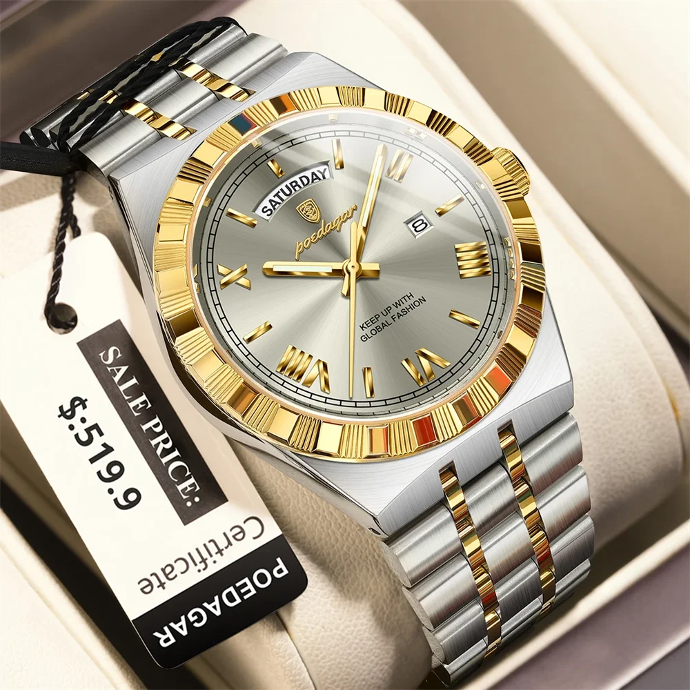 POEDAGAR Роскошные деловые мужские часы с датой недели, водонепроницаемые светящиеся часы для мужчин, кварцевые мужские модные наручные часы из нержавеющей стали
POEDAGAR Роскошные деловые мужские часы с датой недели, водонепроницаемые светящиеся часы для мужчин, кварцевые мужские модные наручные часы из нержавеющей стали