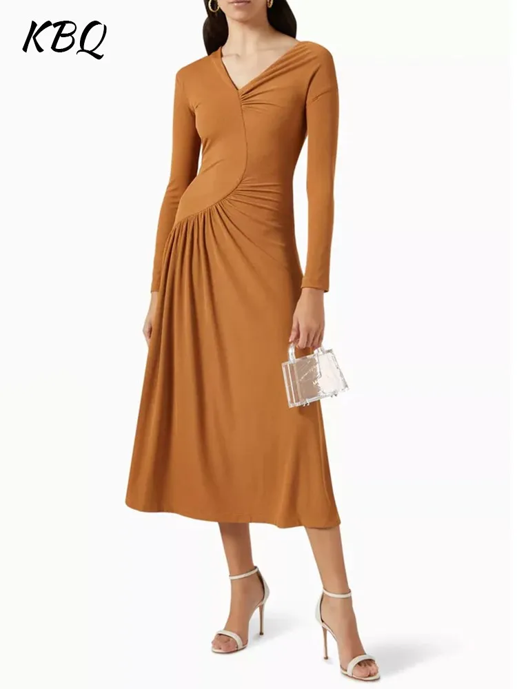 KBQ Asymmetrical Folds Solid Elegant Dress For Women V Neck Long Sleeve High Waist Spliced Zipper Slimming A Line Dresses Female
KBQ Asymmetrical Folds Solid Elegant Dress For Women V Neck Long Sleeve High Waist Spliced Zipper Slimming A Line Dresses Female