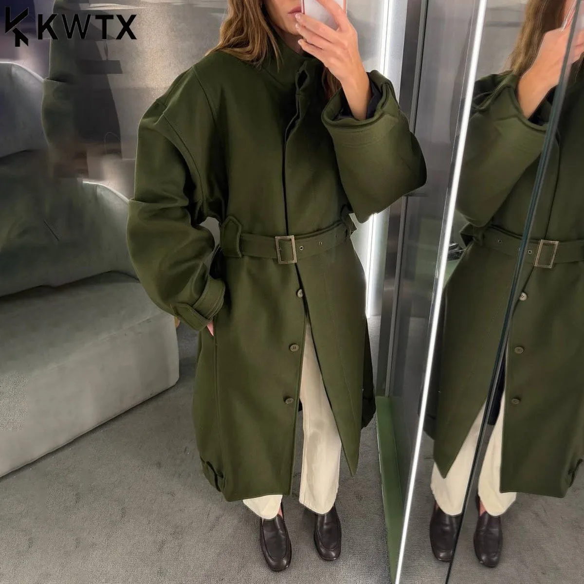 KWTX женское шерстяное пальто - модное длинное стильное пальто с воротником-стойкой, зимнее элегантное однотонное теплое пальто свободного кроя
KWTX женское шерстяное пальто - модное длинное стильное пальто с воротником-стойкой, зимнее элегантное однотонное теплое пальто свободного кроя