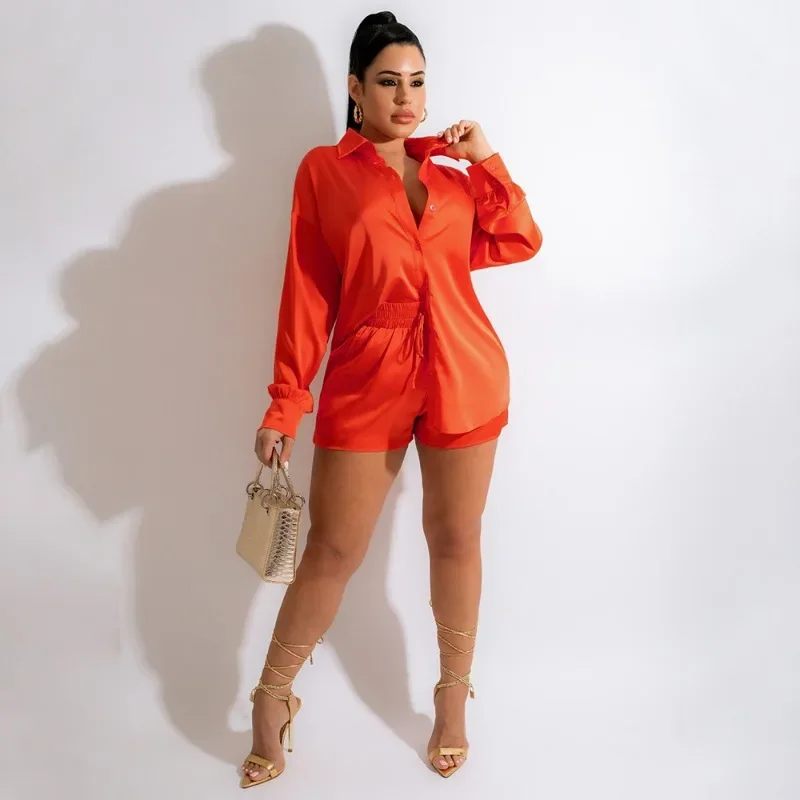 GUWU Summer Slim Half Sleeve Shirt Top Shorts Matching Set Satin Women Two Piece Elegant Outfit Orange Tracksuit
GUWU Summer Slim Half Sleeve Shirt Top Shorts Matching Set Satin Women Two Piece Elegant Outfit Orange Tracksuit