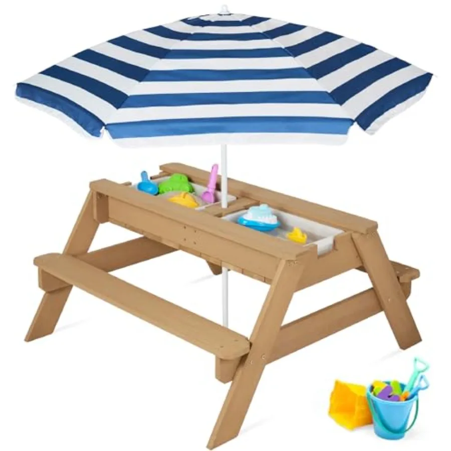 Outdoor kids picnic table with umbrella, 3-in-1 sand water table, navy blue plastic, seats 4, removable top, includes 2 buckets
Outdoor kids picnic table with umbrella, 3-in-1 sand water table, navy blue plastic, seats 4, removable top, includes 2 buckets