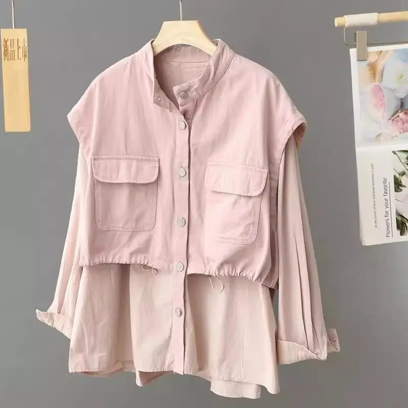 Design Sense Vest Stitching Fake Two-Piece Long-Sleeved Shirt Women's Spring And autumn Chic Single-Reasted Pocket Fashion Top
Design Sense Vest Stitching Fake Two-Piece Long-Sleeved Shirt Women's Spring And autumn Chic Single-Reasted Pocket Fashion Top