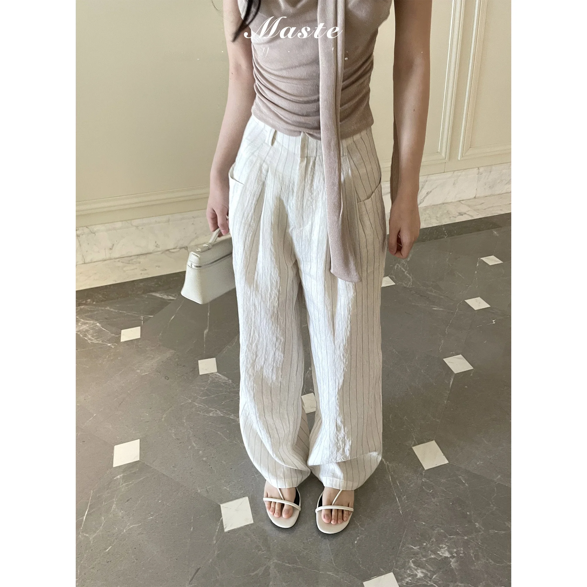 Maste Leisure Striped Linen Trousers Loose Fit Casual Pants Women's Summer Fashion High Waist Straight Leg Pants
Maste Leisure Striped Linen Trousers Loose Fit Casual Pants Women's Summer Fashion High Waist Straight Leg Pants