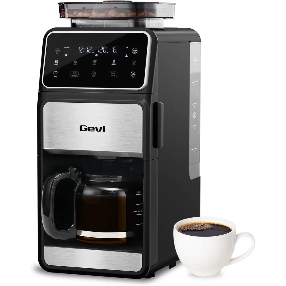 10-Cup Coffee Maker with Built-In Burr Grinder, Programmable Touch Screen, Warm Plate, Permanent Filter & Glass Carafe
10-Cup Coffee Maker with Built-In Burr Grinder, Programmable Touch Screen, Warm Plate, Permanent Filter & Glass Carafe
