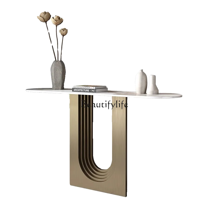 Light luxury living room corridor rock slab decoration, simple Italian style against the wall, stainless steel entrance table
Light luxury living room corridor rock slab decoration, simple Italian style against the wall, stainless steel entrance table