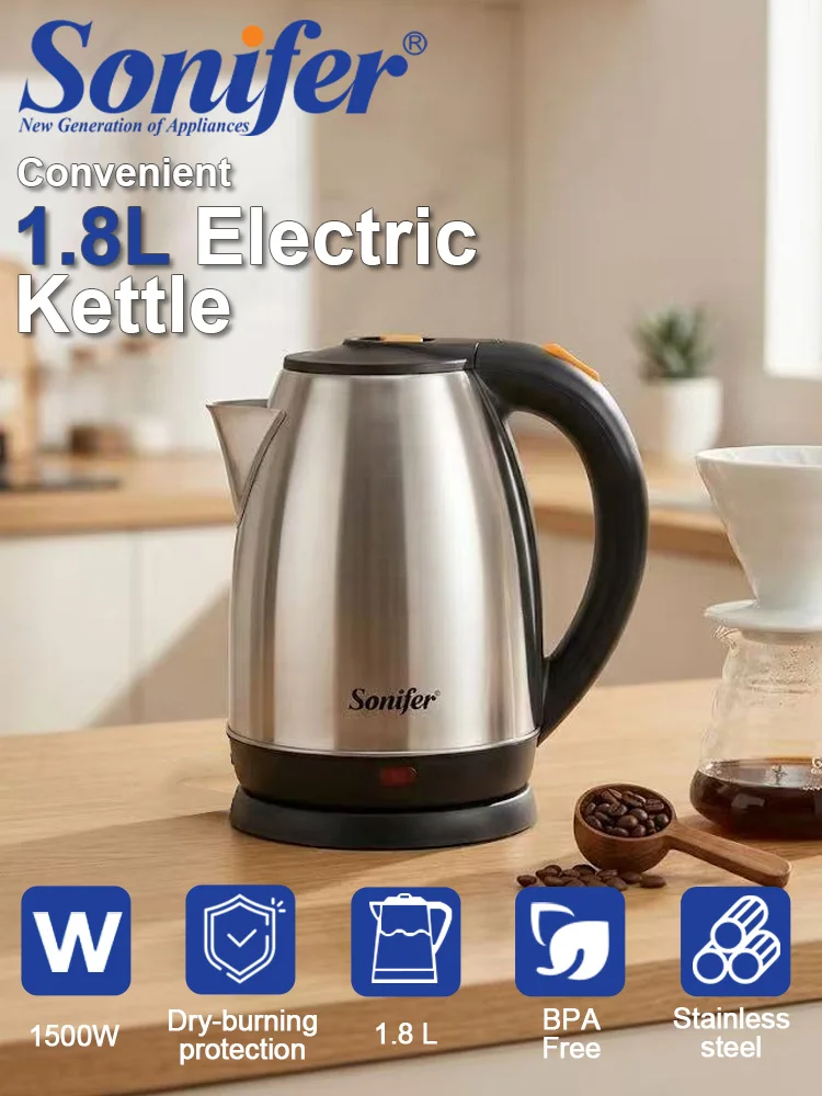 Sonifer 1.8L Electric Kettle SF2090 1500W Kitchen Water Pot Stainless Steel Heating Base Safety Auto-Shutoff Anti-Dry Tea Kettle
Sonifer 1.8L Electric Kettle SF2090 1500W Kitchen Water Pot Stainless Steel Heating Base Safety Auto-Shutoff Anti-Dry Tea Kettle