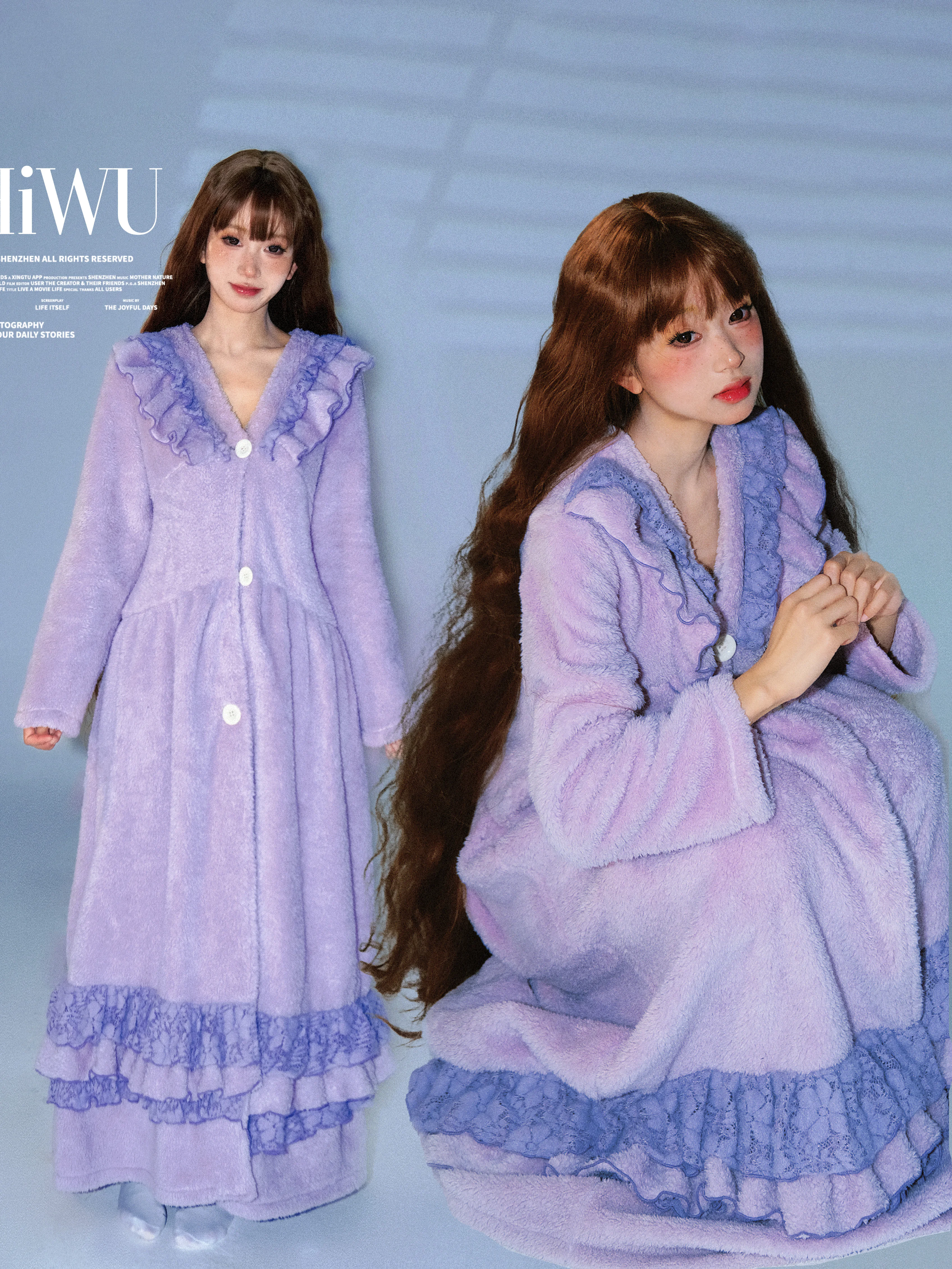 Sweet Purple Fluffy Onesie Nightgown Women's Home Clothes Robe Lace Trim Warm Winter New Style High Waist Long Pants Polyester
Sweet Purple Fluffy Onesie Nightgown Women's Home Clothes Robe Lace Trim Warm Winter New Style High Waist Long Pants Polyester