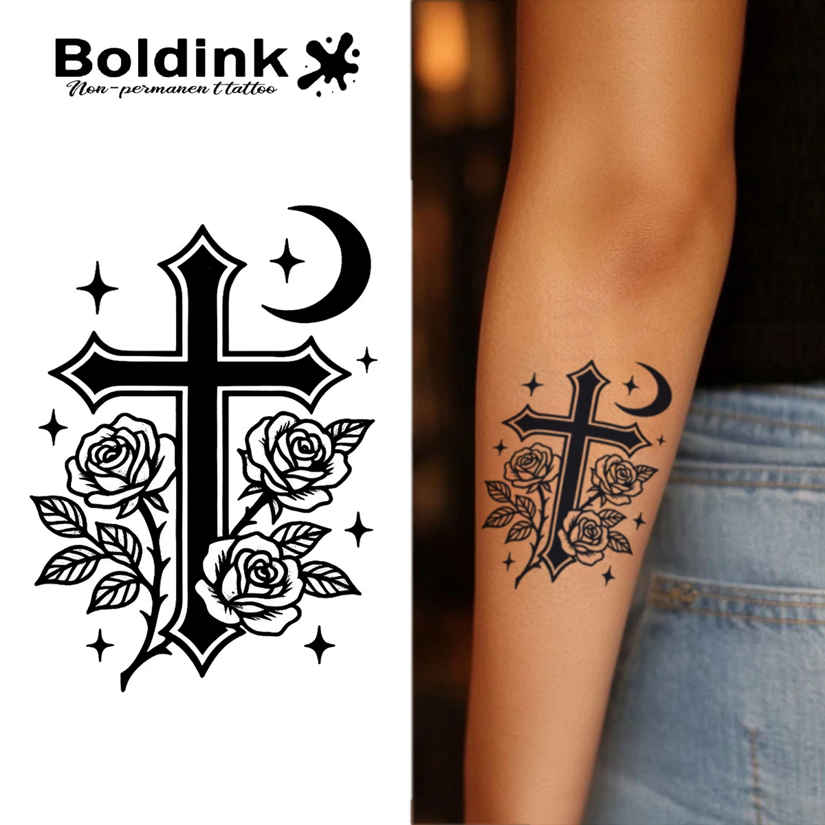 Boldink Rose Cross Moon Juice Tattoo Patch Waterproof Color Holding 1-2 Weeks Essential for Trendsetters
Boldink Rose Cross Moon Juice Tattoo Patch Waterproof Color Holding 1-2 Weeks Essential for Trendsetters