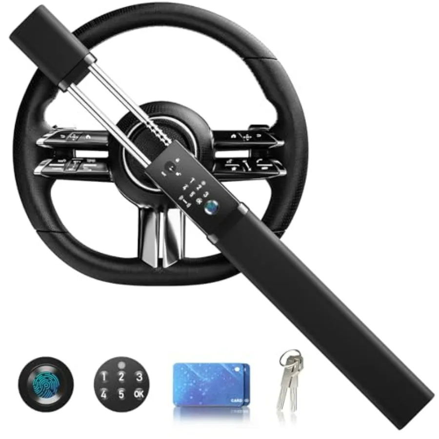 Smart Steering Wheel Lock with Fingerprint and Numeric Keypad for Car Theft Prevention Adjustable Length Fits Universal Steerin
Smart Steering Wheel Lock with Fingerprint and Numeric Keypad for Car Theft Prevention Adjustable Length Fits Universal Steerin