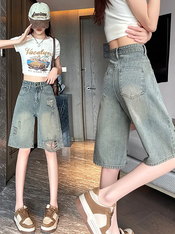 American Sle High Waist Straight Leg Jeans Women's Summer Thin Loose plus Size Faded Wide Leg Denim Capri Pants
American Sle High Waist Straight Leg Jeans Women's Summer Thin Loose plus Size Faded Wide Leg Denim Capri Pants