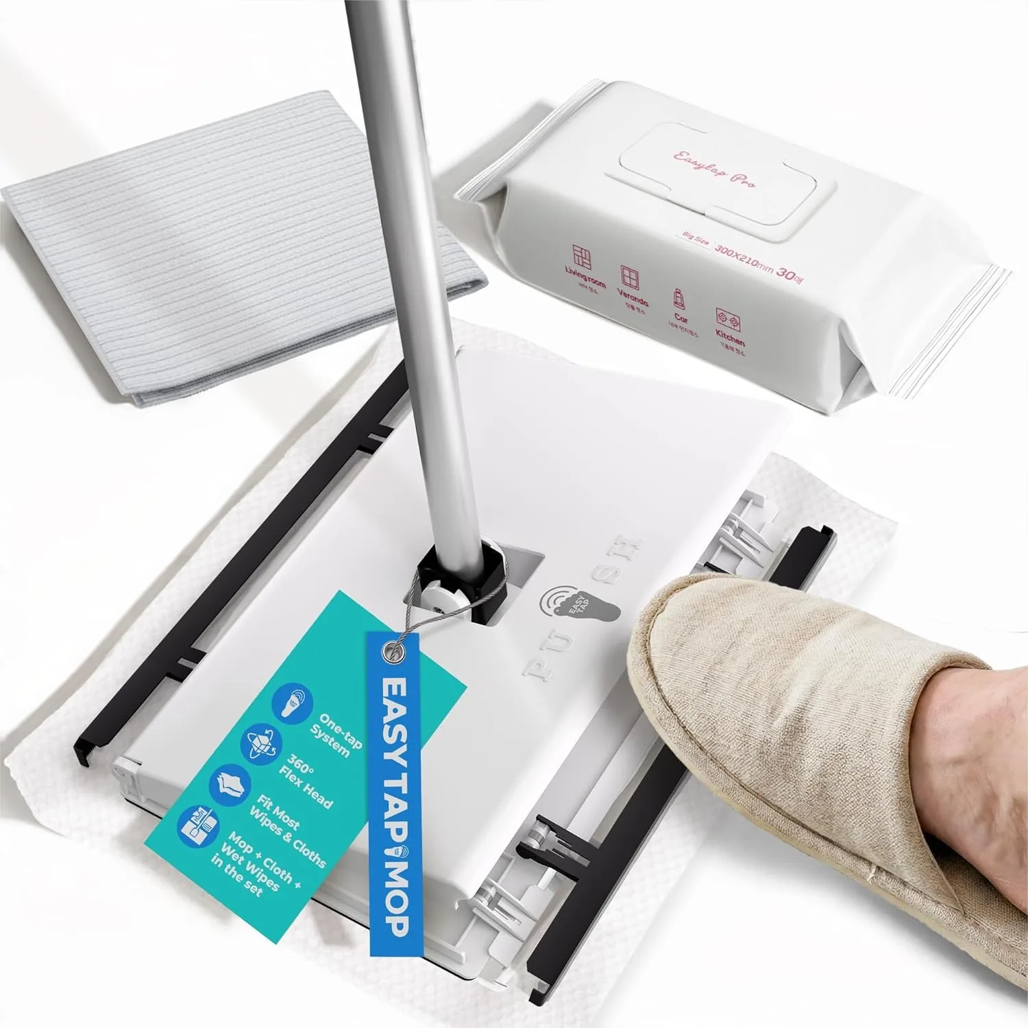Hands-Free Flat Floor Mop & Sweeper with Foot-Tap Lock System, 360 Swivel Adjustable Aluminum Handle, Includes Wet Wipes &
Hands-Free Flat Floor Mop & Sweeper with Foot-Tap Lock System, 360 Swivel Adjustable Aluminum Handle, Includes Wet Wipes &