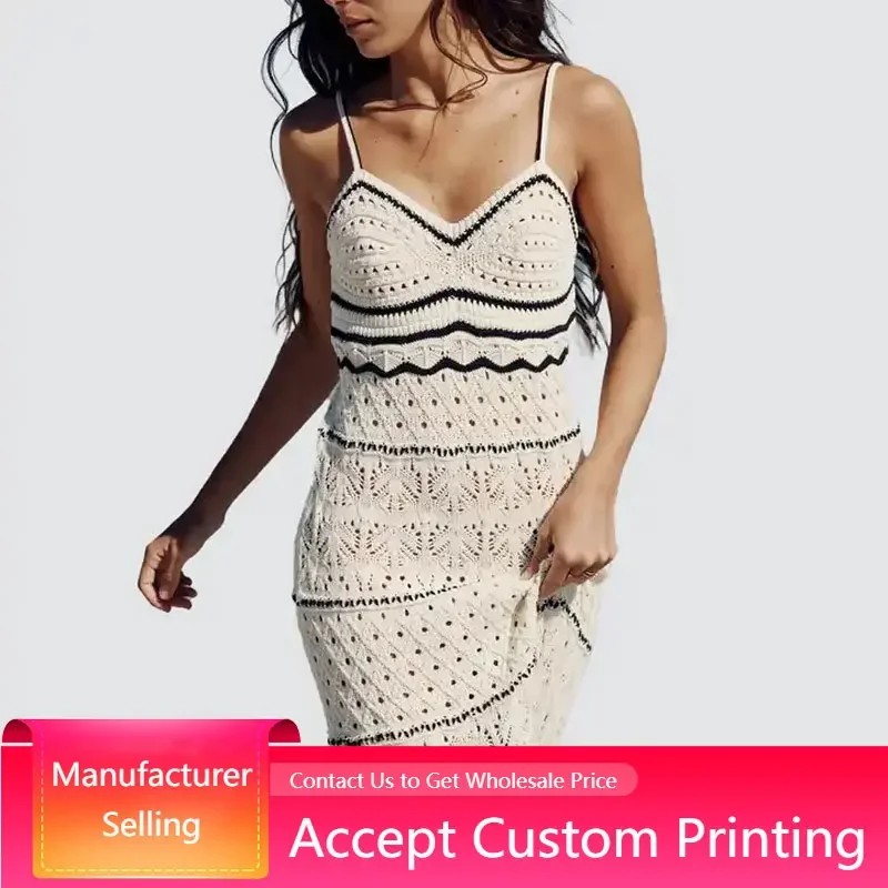 Summer Dress Fashion Women Knitted Slim Fit Midi Dress Beach Knitted Hollow Vintage Sleeveless Spaghetti Strap Long Dresses
Summer Dress Fashion Women Knitted Slim Fit Midi Dress Beach Knitted Hollow Vintage Sleeveless Spaghetti Strap Long Dresses