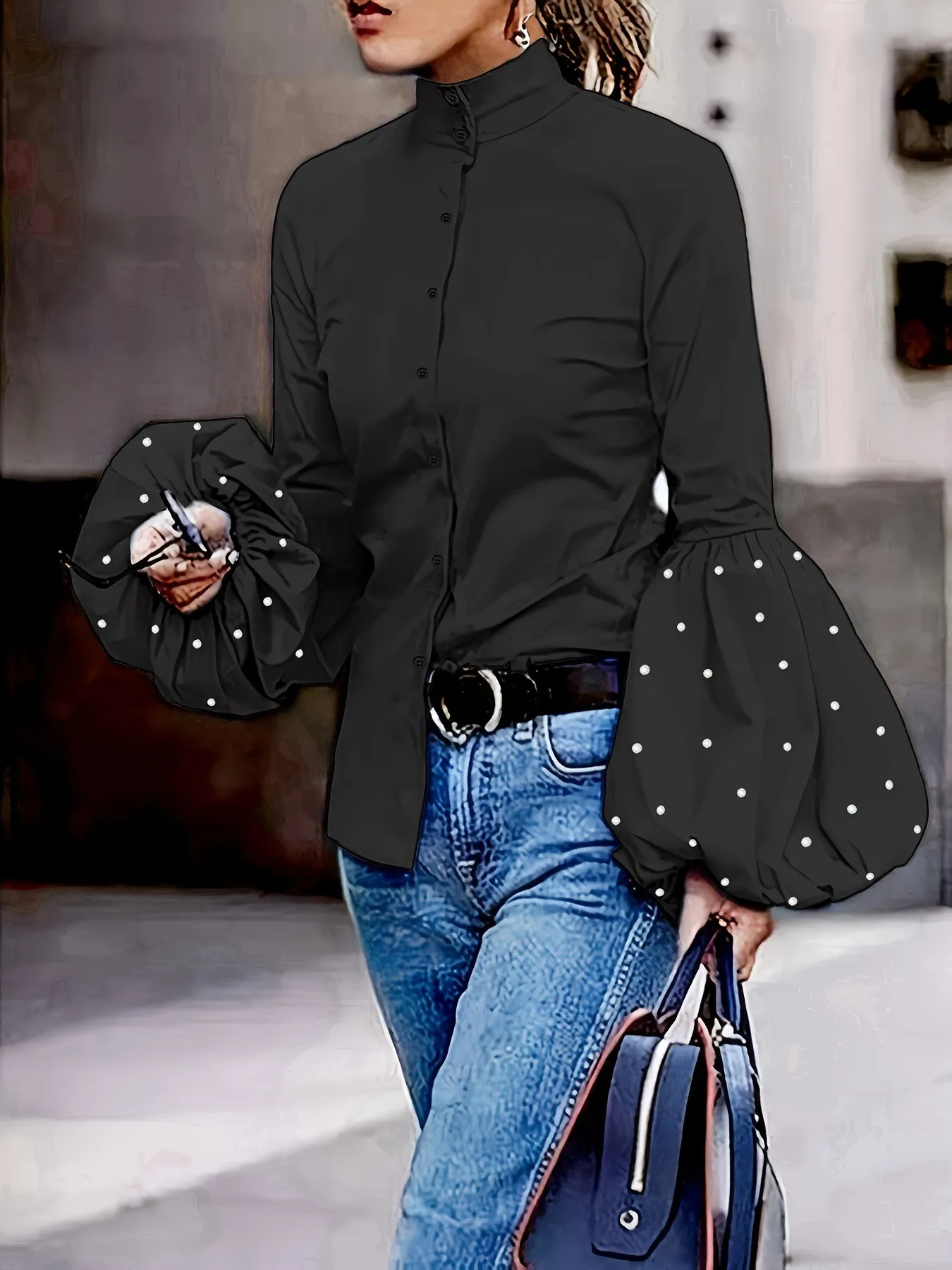 Fall Women's Clothing Tops Blouse Buttons Lantern Sleeves Collar Loose Fit Shirt Polyester Viscose
Fall Women's Clothing Tops Blouse Buttons Lantern Sleeves Collar Loose Fit Shirt Polyester Viscose