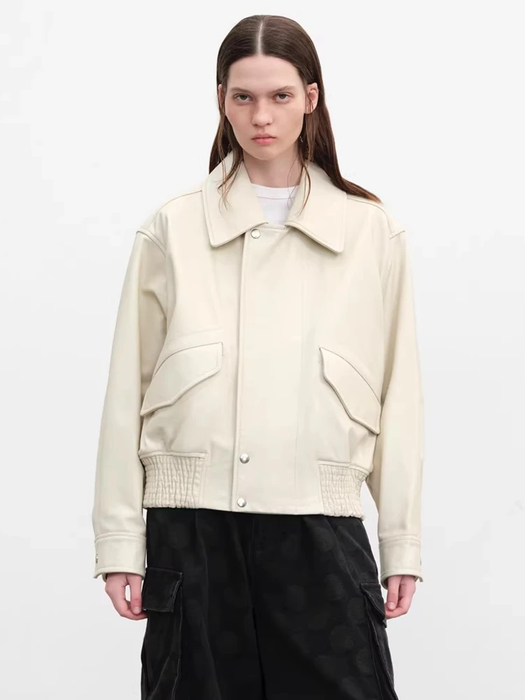 Vintage Short Genuine Leather Bomber Jackets for Women Spring Autumn 2026 New High-end Simple Loose White Real Cow Leather Coat
Vintage Short Genuine Leather Bomber Jackets for Women Spring Autumn 2026 New High-end Simple Loose White Real Cow Leather Coat