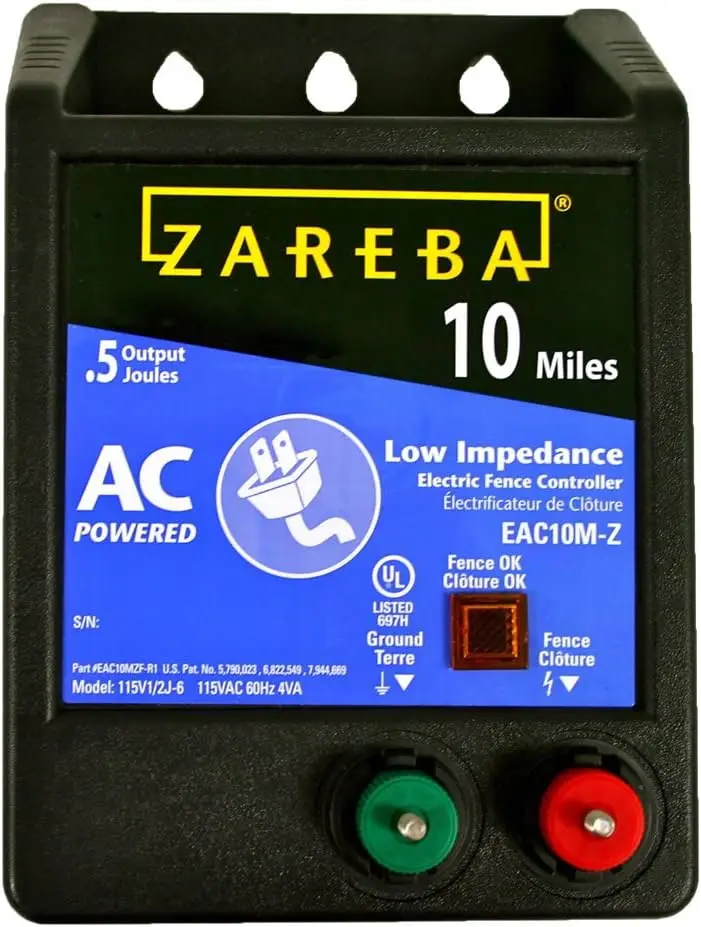 10 Mile AC Powered Low Impedance Electric Fence Charger - 0.5 Joule Output, Plug-In Electric Fence Energizer for Cattle
10 Mile AC Powered Low Impedance Electric Fence Charger - 0.5 Joule Output, Plug-In Electric Fence Energizer for Cattle