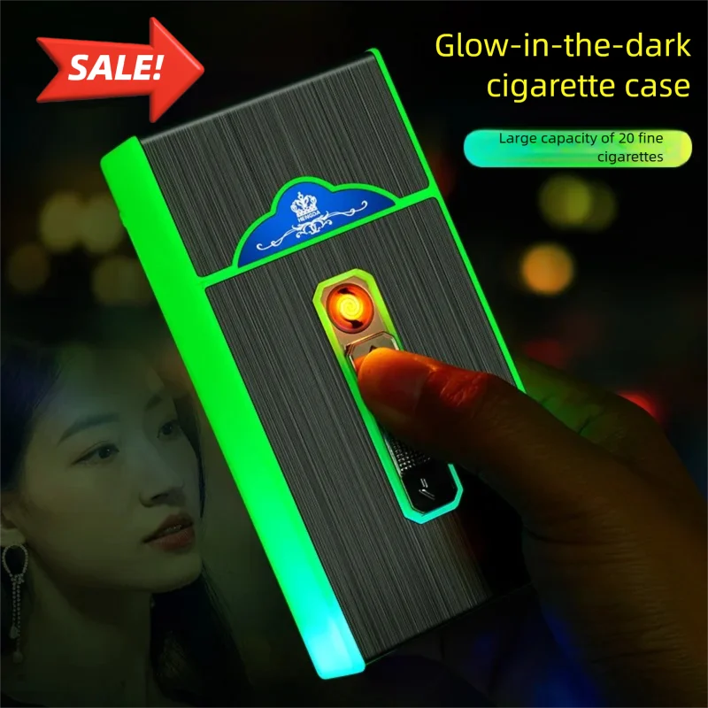 Thin style cigarette box with lighter, 20 pack, fine smoke, night light, hot selling, with USB charging cigarette lighter
Thin style cigarette box with lighter, 20 pack, fine smoke, night light, hot selling, with USB charging cigarette lighter