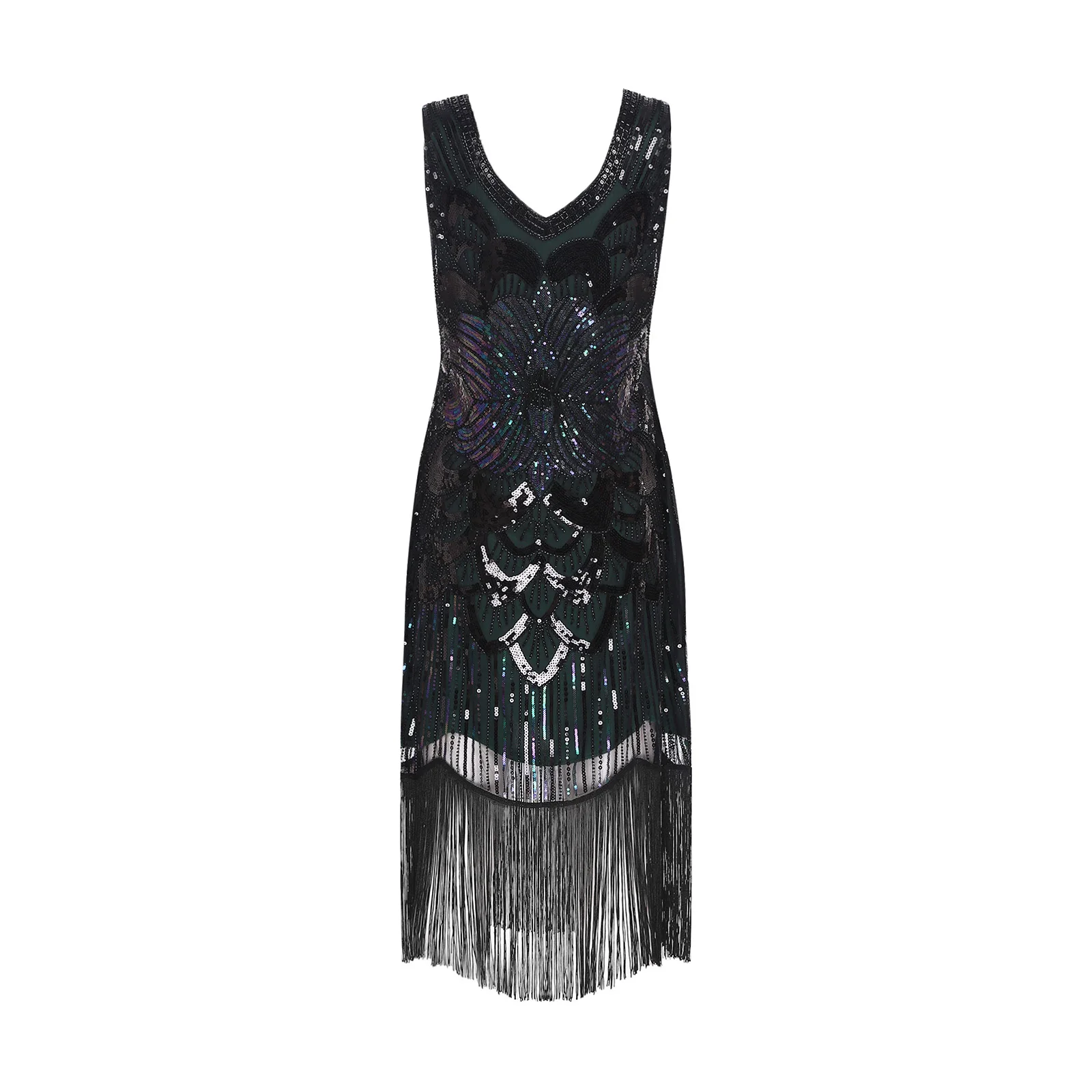 Womens 1920s Flapper Party Dress Vintage Floral with Sequins and Plastic Beads Tassel Hem V Neck Sleeveless Tank Dress
Womens 1920s Flapper Party Dress Vintage Floral with Sequins and Plastic Beads Tassel Hem V Neck Sleeveless Tank Dress