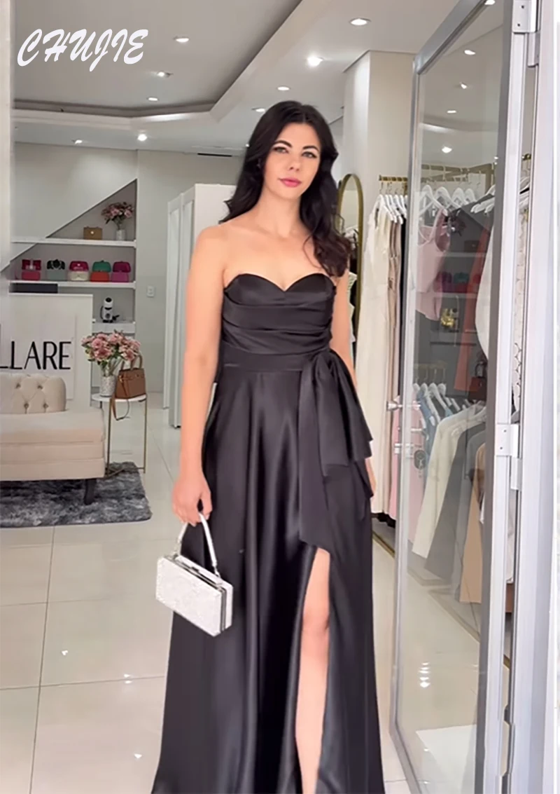 Satin Strapless Evening Dress A Line Prom Dresses Side Slit Wedding Party Ball Bowns Vestidos de noche Party Dresses Customize
Satin Strapless Evening Dress A Line Prom Dresses Side Slit Wedding Party Ball Bowns Vestidos de noche Party Dresses Customize