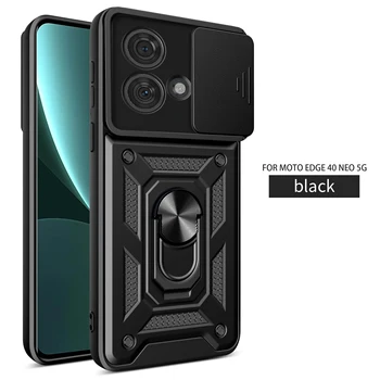 Magnetic Shockproof Case for Moto Edge 40 Neo Edge40 Pro Funda Capa Slide Lens Camera Protect Shell Kickstand Metal Ring Cover