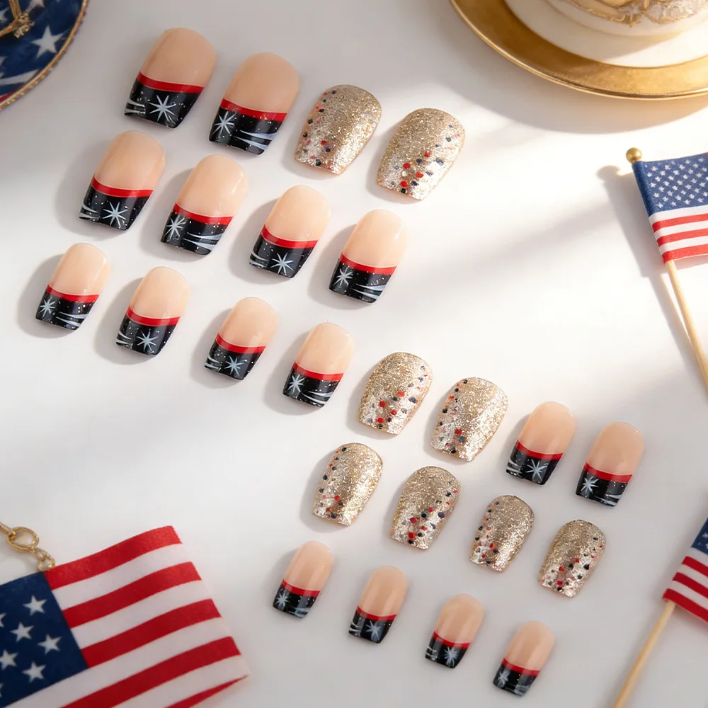 Press On Nails 24Pcs Medium Square French Glossy Red White Stripe Star Polka Dot Glitter Detachable Fake Nails USA Independence Day Nail Decor
Press On Nails 24Pcs Medium Square French Glossy Red White Stripe Star Polka Dot Glitter Detachable Fake Nails USA Independence Day Nail Decor