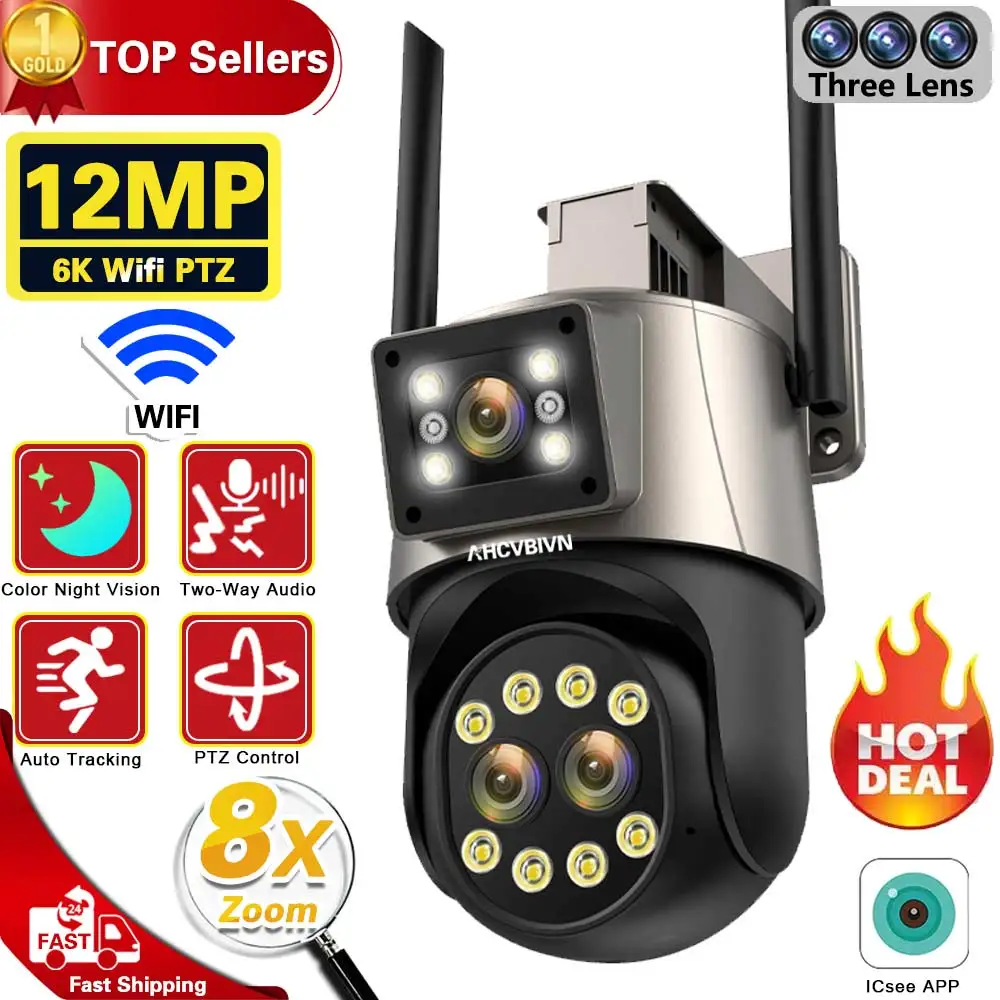 12MP 8X Zoom PTZ WiFi Camera Three Lens Dual Screen Color Night Vision Outdoor Security IP Camera CCTV Surveillance Camera ICSEE
12MP 8X Zoom PTZ WiFi Camera Three Lens Dual Screen Color Night Vision Outdoor Security IP Camera CCTV Surveillance Camera ICSEE